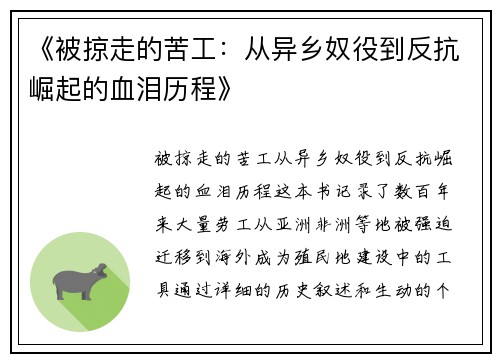 《被掠走的苦工:从异乡奴役到反抗崛起的血泪历程》 《被掠走的苦工:从异乡奴役到反抗崛起的血泪历程》